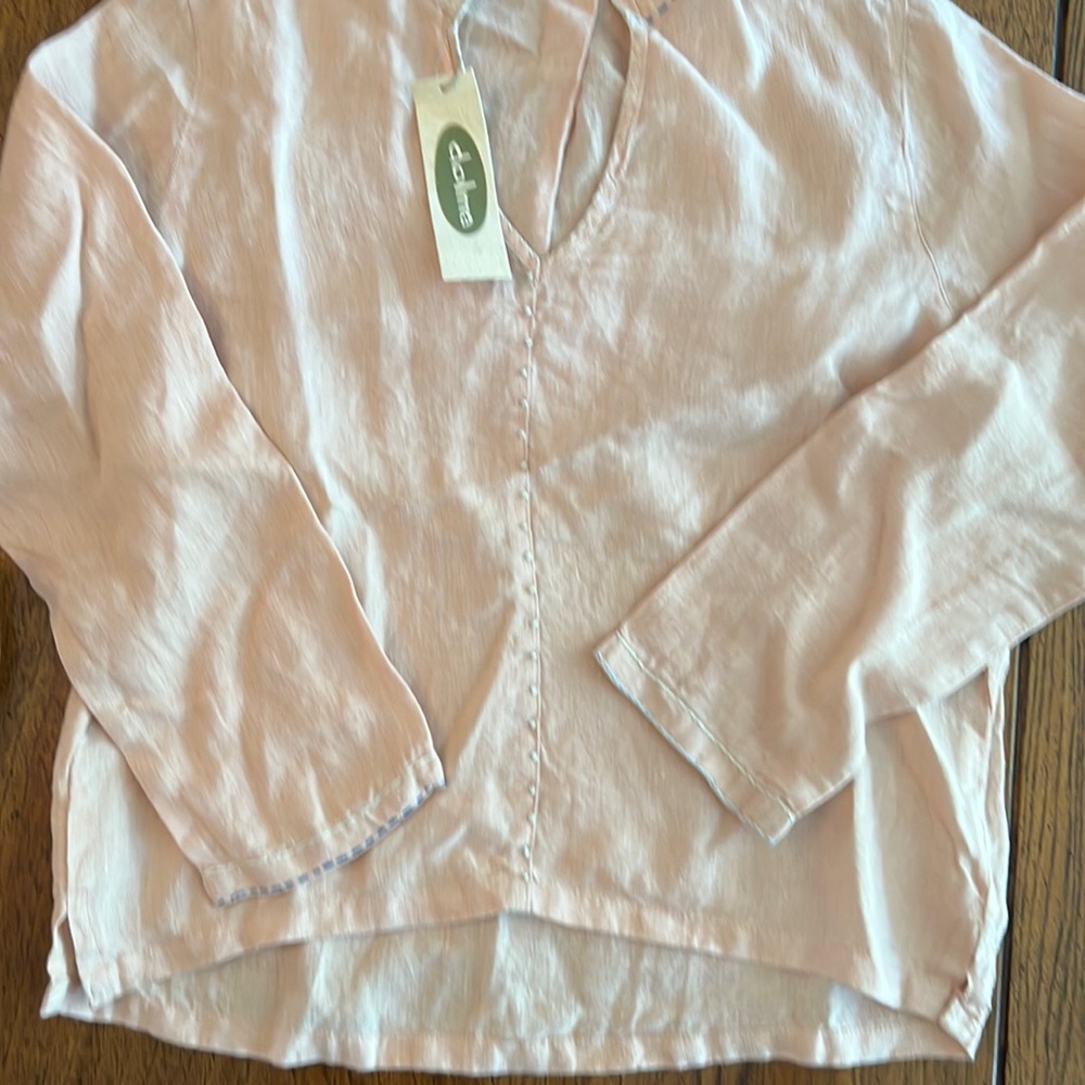Linen blouse with stitching v neck